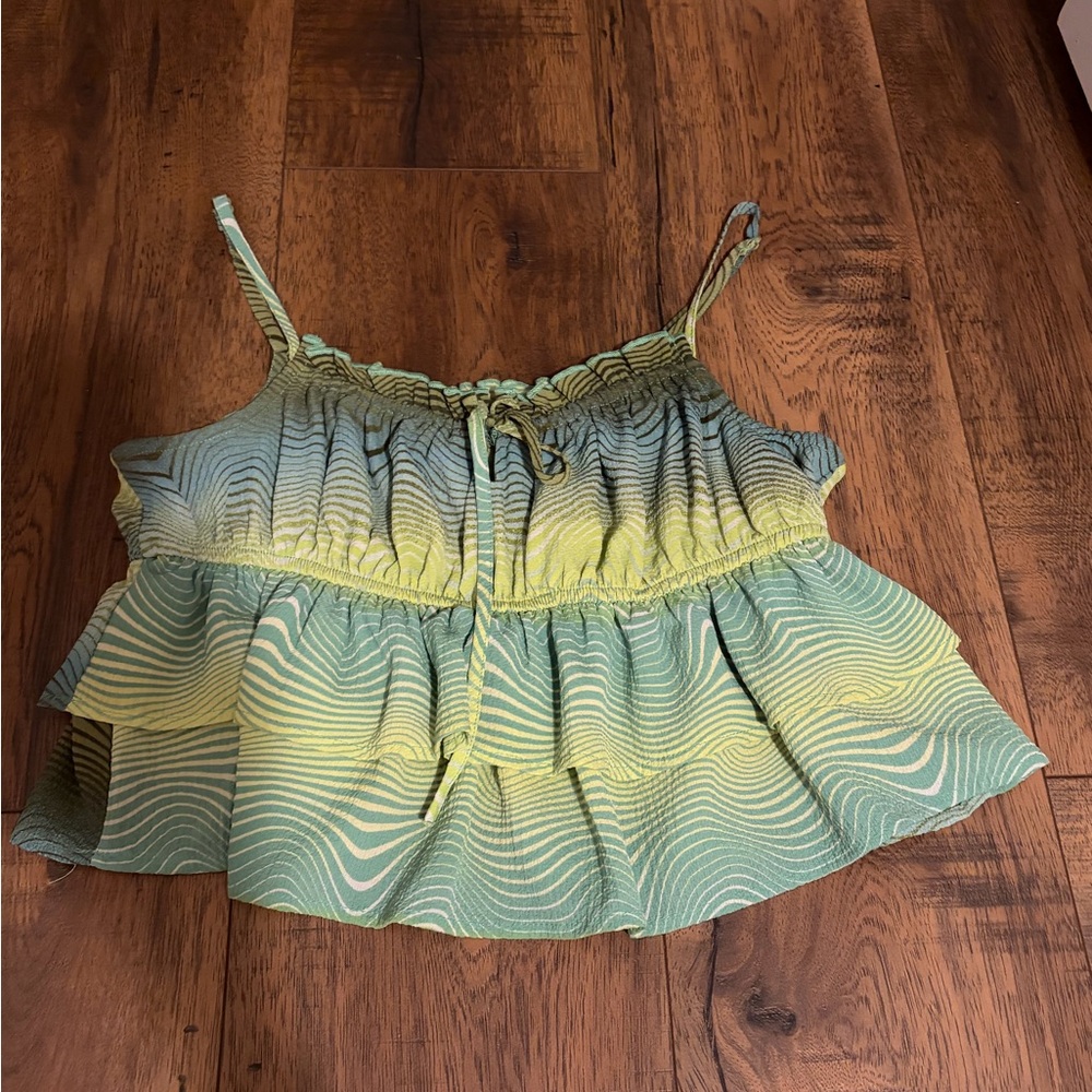 Wild Fable Gathered Top in Green and Yellow